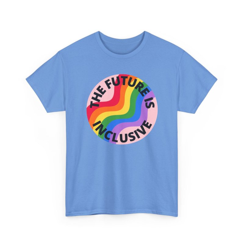The Future Is Inclusive Pride Rainbow Pink | Retro Wavy Pride Flag Circle Graphic T-Shirt | LGBTQIA+ Human Rights Ally Advocacy Apparel
