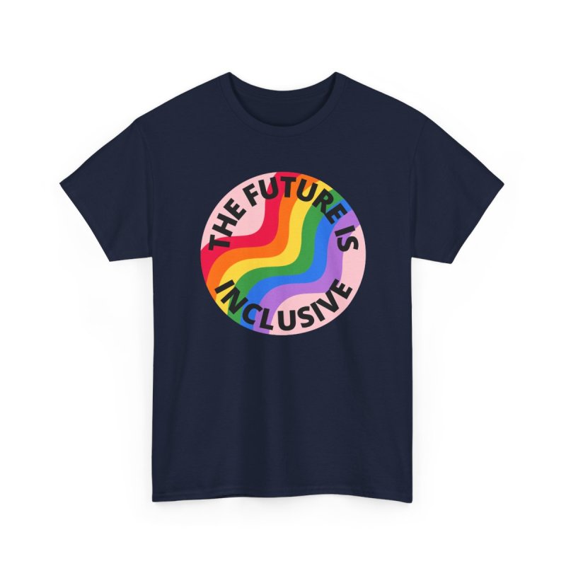 The Future Is Inclusive Pride Rainbow Pink | Retro Wavy Pride Flag Circle Graphic T-Shirt | LGBTQIA+ Human Rights Ally Advocacy Apparel