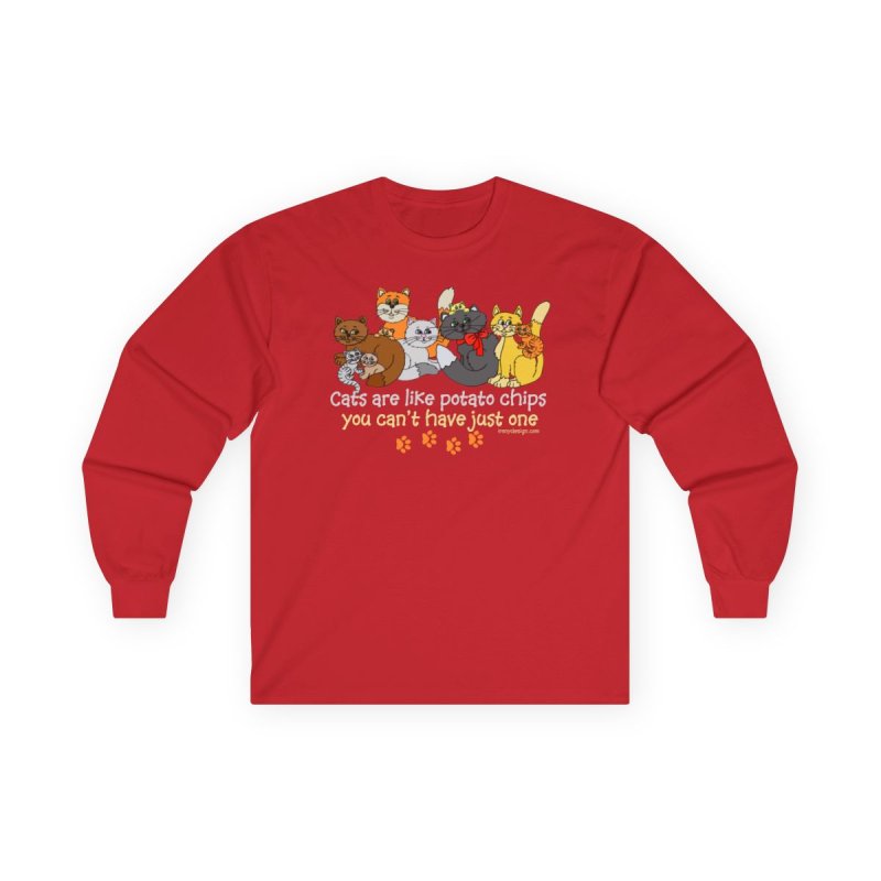 Cats Are Like Potato Chips Long Sleeve T-Shirt | Funny Multiple Cats Graphic Tee | You Can't Have Just One Kitten Shirt