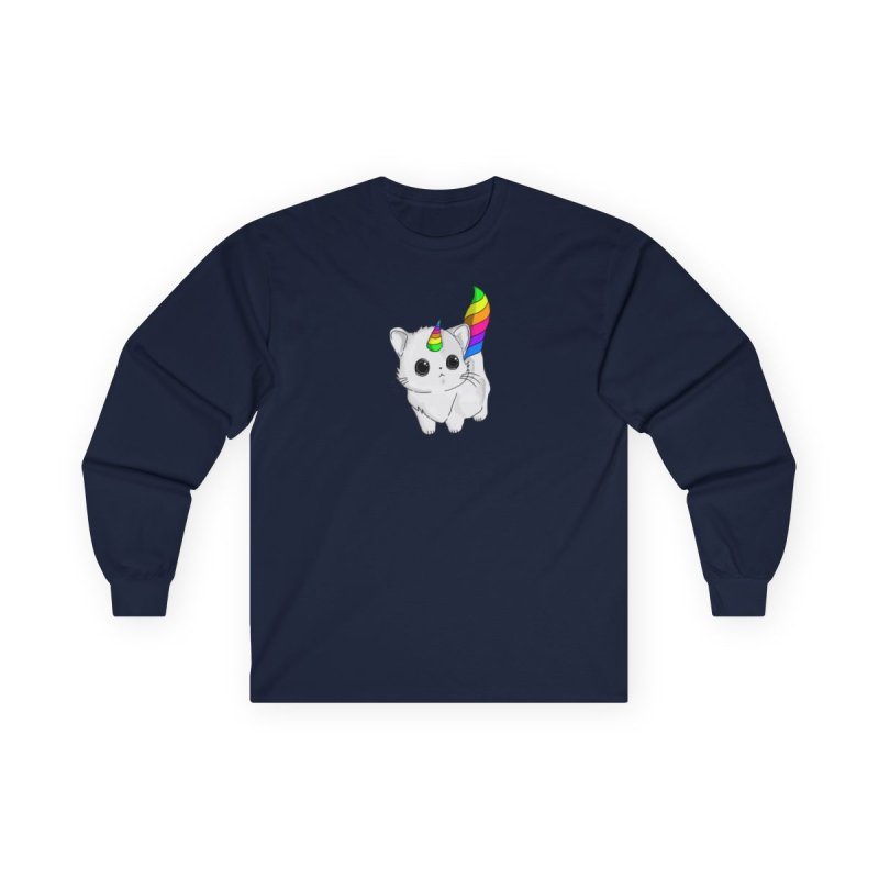 Caticorn Long Sleeve T-Shirt | Rainbow Unicorn Cat Graphic Tee | Cute Kitten Mythical Creature Shirt