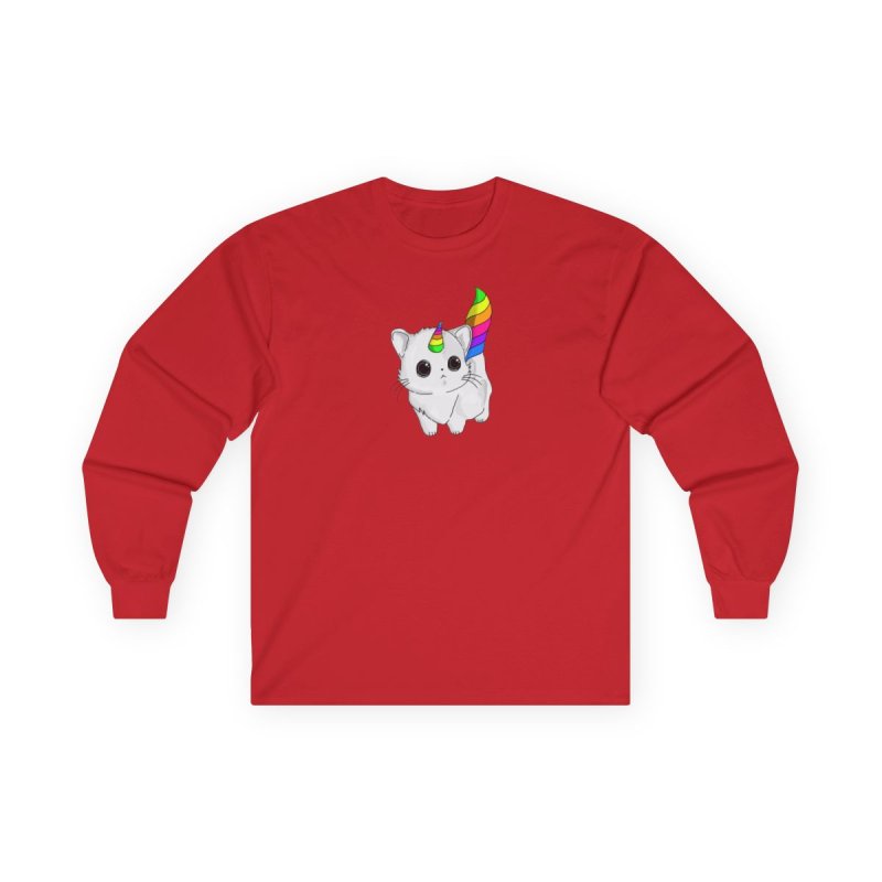Caticorn Long Sleeve T-Shirt | Rainbow Unicorn Cat Graphic Tee | Cute Kitten Mythical Creature Shirt