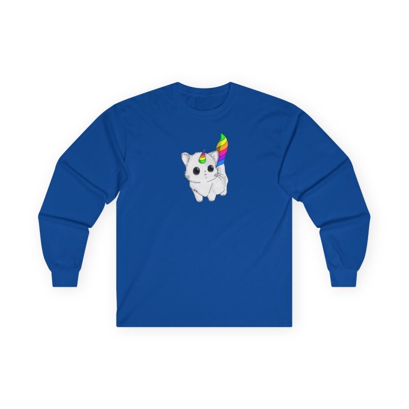 Caticorn Long Sleeve T-Shirt | Rainbow Unicorn Cat Graphic Tee | Cute Kitten Mythical Creature Shirt