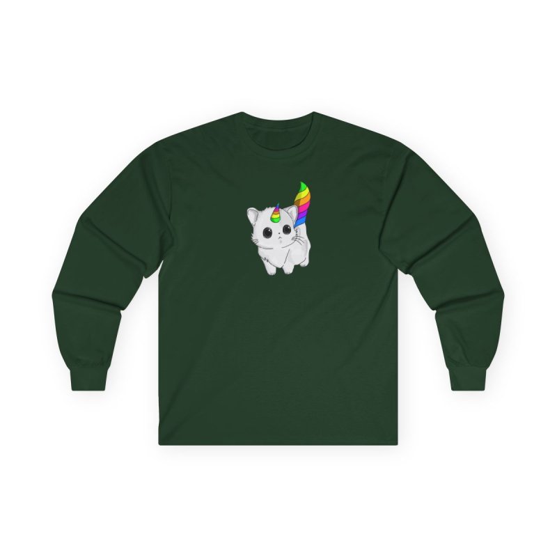 Caticorn Long Sleeve T-Shirt | Rainbow Unicorn Cat Graphic Tee | Cute Kitten Mythical Creature Shirt