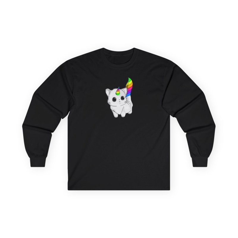 Caticorn Long Sleeve T-Shirt | Rainbow Unicorn Cat Graphic Tee | Cute Kitten Mythical Creature Shirt