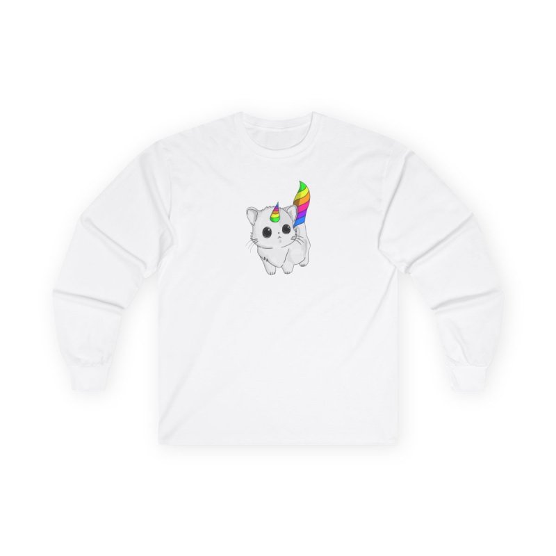 Caticorn Long Sleeve T-Shirt | Rainbow Unicorn Cat Graphic Tee | Cute Kitten Mythical Creature Shirt