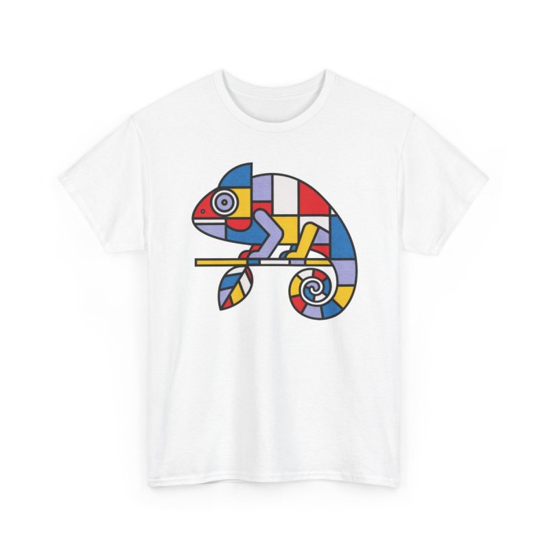 Mondrian Mimic Abstract Chameleon Graphic Tee | De Stijl Inspired Art Shirt