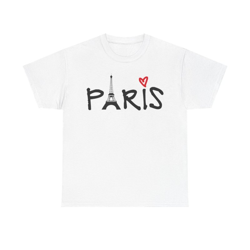 Paris Eiffel Tower T-Shirt | Red Heart Romantic Graphic Tee | France Vacation Souvenir