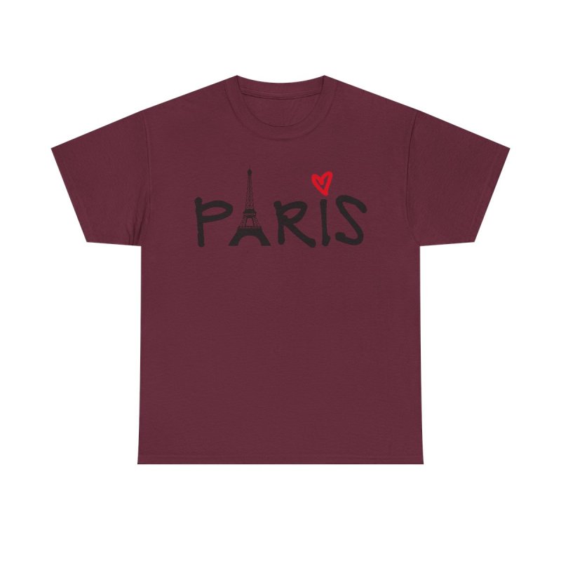 Paris Eiffel Tower T-Shirt | Red Heart Romantic Graphic Tee | France Vacation Souvenir