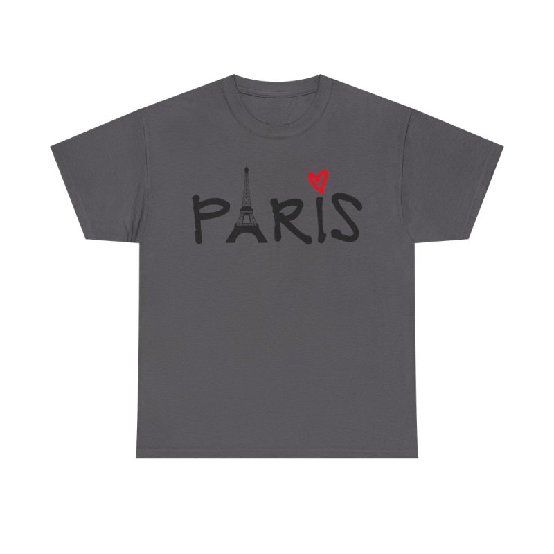 Paris Eiffel Tower T-Shirt | Red Heart Romantic Graphic Tee | France Vacation Souvenir