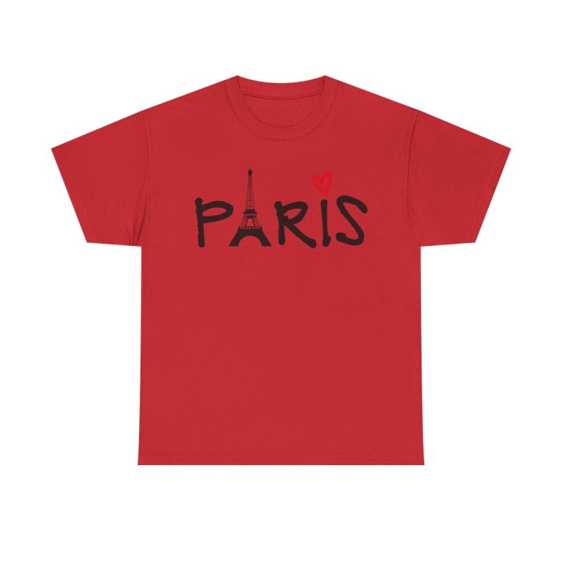 Paris Eiffel Tower T-Shirt | Red Heart Romantic Graphic Tee | France Vacation Souvenir