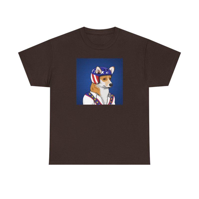 Corgi Stunt T-Shirt | Retro Daredevil Dog Graphic Tee | Cute Corgi Stuntman Hero Shirt