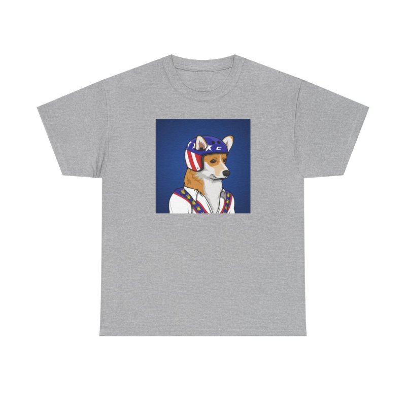 Corgi Stunt T-Shirt | Retro Daredevil Dog Graphic Tee | Cute Corgi Stuntman Hero Shirt