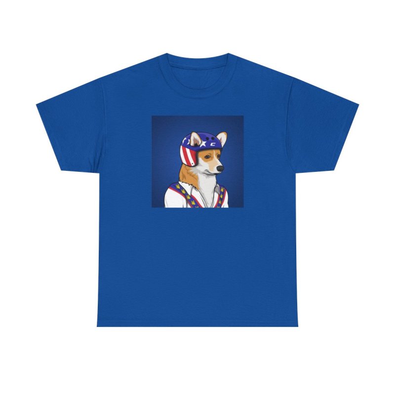 Corgi Stunt T-Shirt | Retro Daredevil Dog Graphic Tee | Cute Corgi Stuntman Hero Shirt