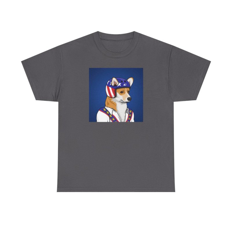 Corgi Stunt T-Shirt | Retro Daredevil Dog Graphic Tee | Cute Corgi Stuntman Hero Shirt