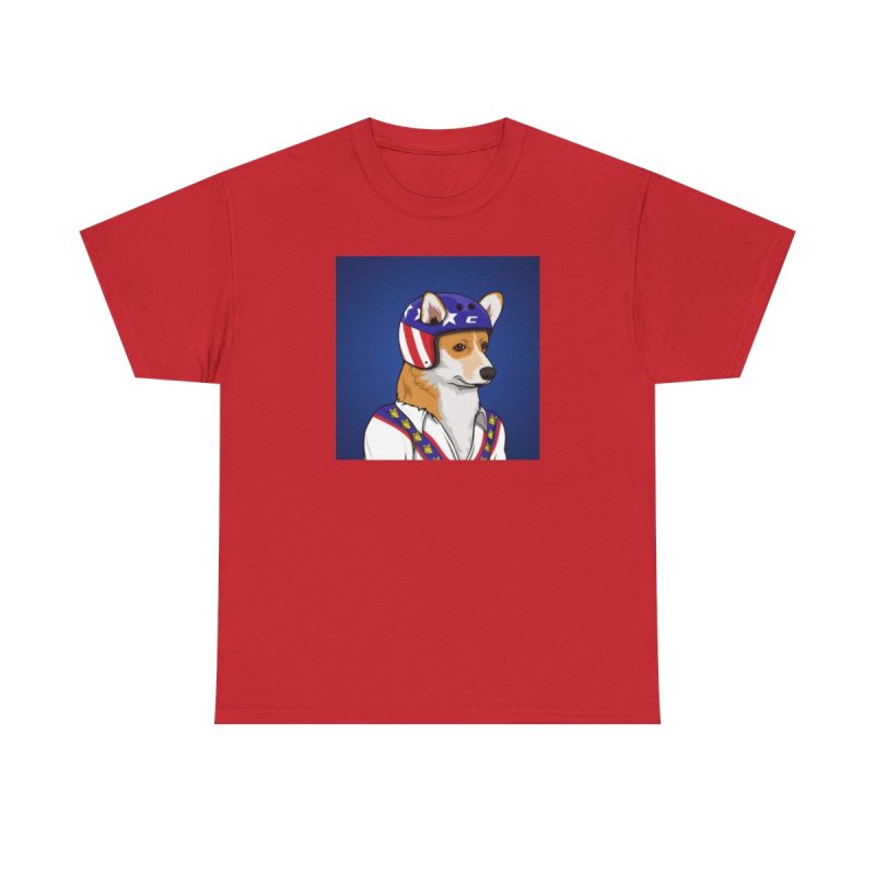 Corgi Stunt T-Shirt | Retro Daredevil Dog Graphic Tee | Cute Corgi Stuntman Hero Shirt