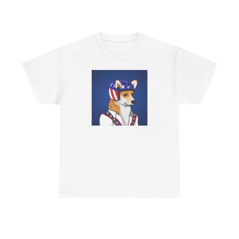Corgi Stunt T-Shirt | Retro Daredevil Dog Graphic Tee | Cute Corgi Stuntman Hero Shirt