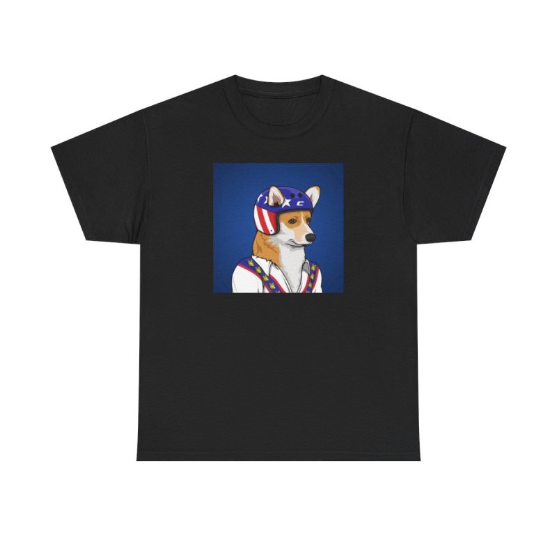 Corgi Stunt T-Shirt | Retro Daredevil Dog Graphic Tee | Cute Corgi Stuntman Hero Shirt