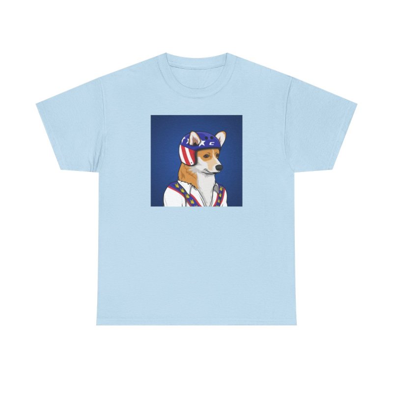 Corgi Stunt T-Shirt | Retro Daredevil Dog Graphic Tee | Cute Corgi Stuntman Hero Shirt