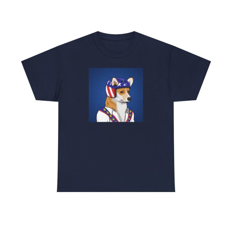 Corgi Stunt T-Shirt | Retro Daredevil Dog Graphic Tee | Cute Corgi Stuntman Hero Shirt