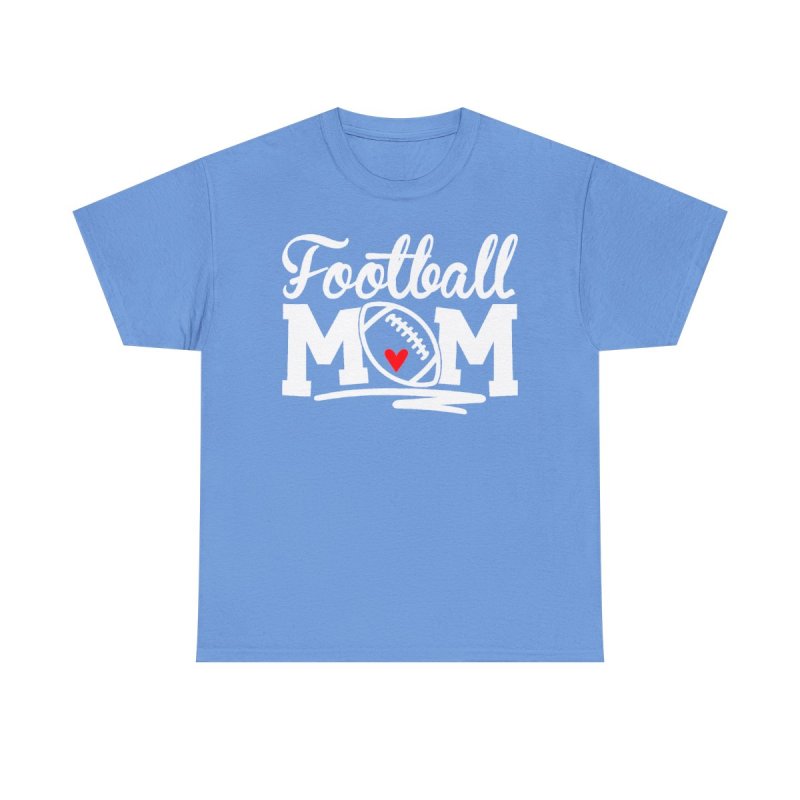 Proud Football Mom Heavy Cotton Tee | Cursive Heart Football Graphic T-Shirt