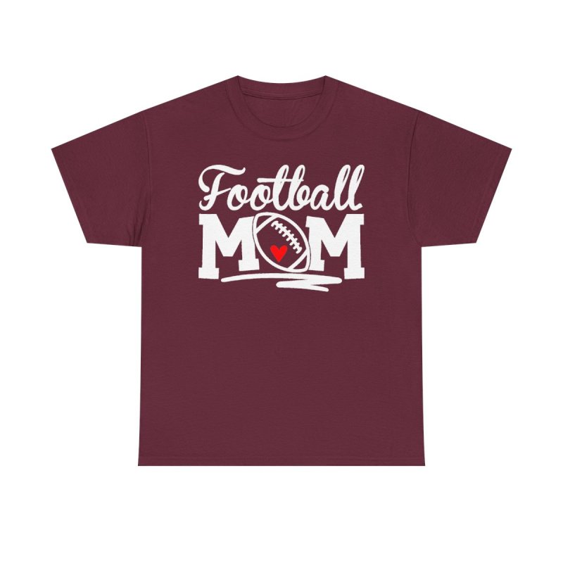 Proud Football Mom Heavy Cotton Tee | Cursive Heart Football Graphic T-Shirt