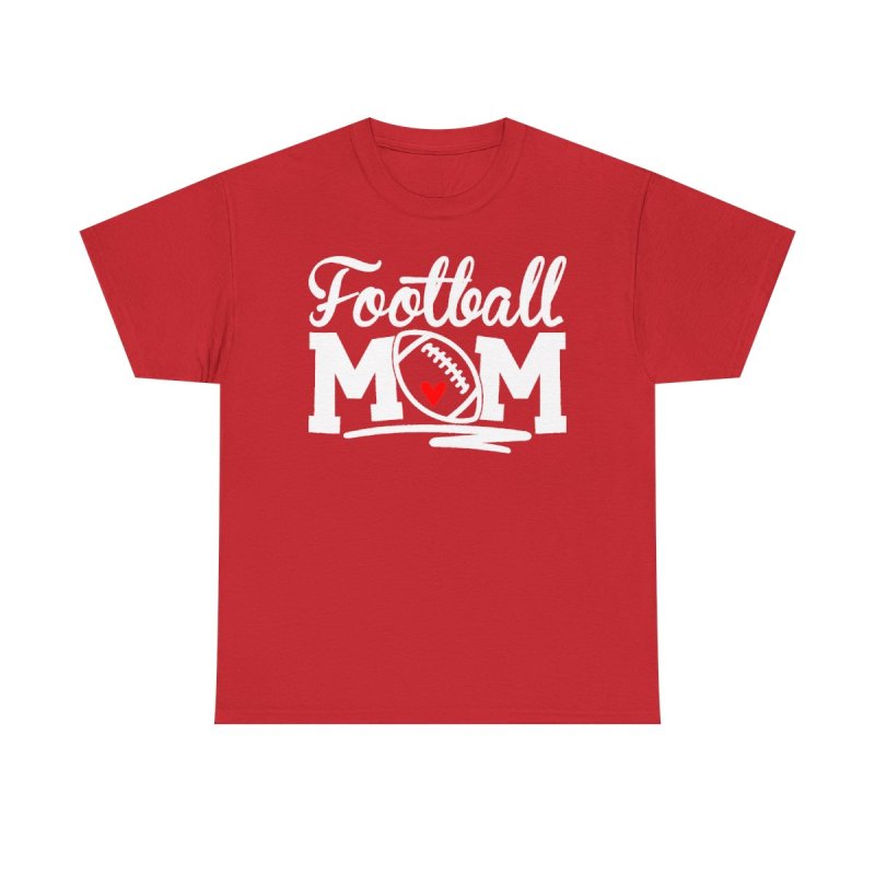 Proud Football Mom Heavy Cotton Tee | Cursive Heart Football Graphic T-Shirt