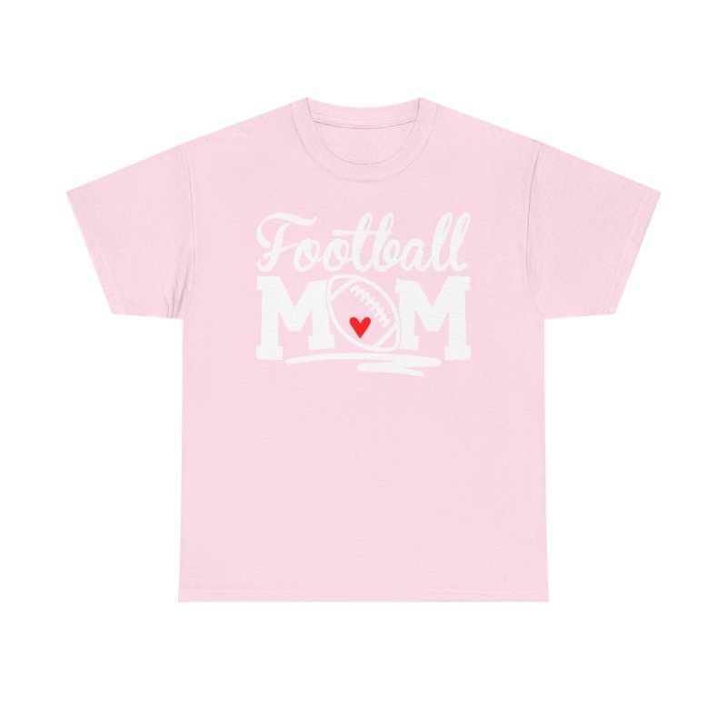 Proud Football Mom Heavy Cotton Tee | Cursive Heart Football Graphic T-Shirt