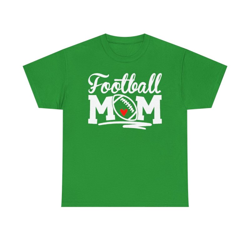 Proud Football Mom Heavy Cotton Tee | Cursive Heart Football Graphic T-Shirt