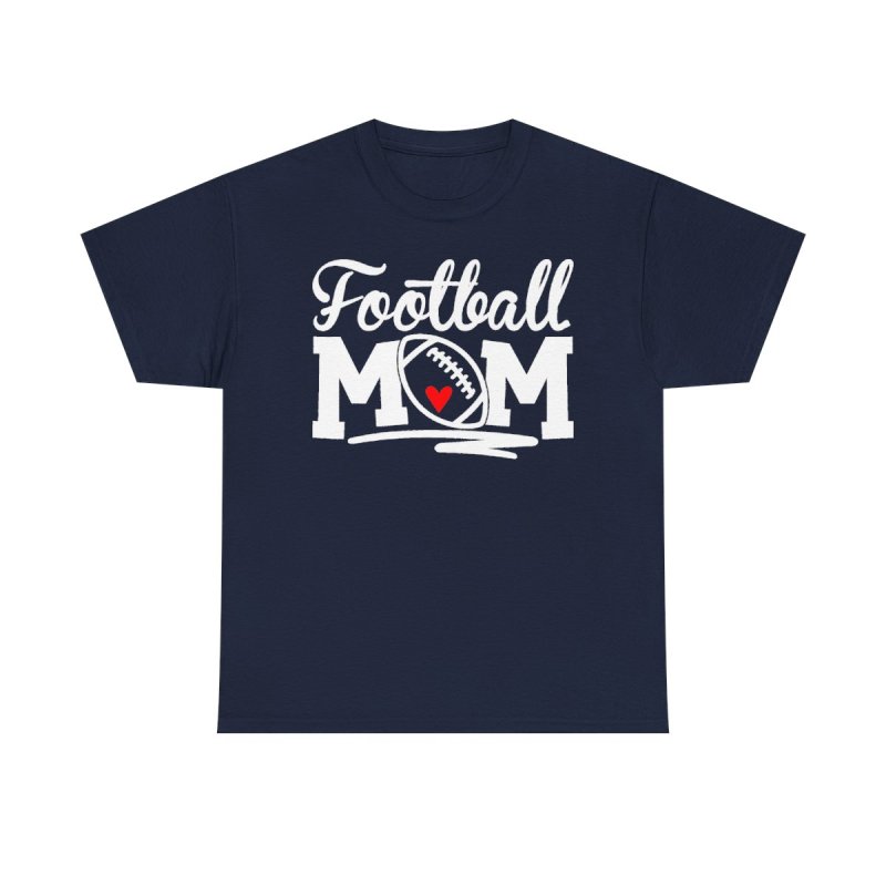 Proud Football Mom Heavy Cotton Tee | Cursive Heart Football Graphic T-Shirt