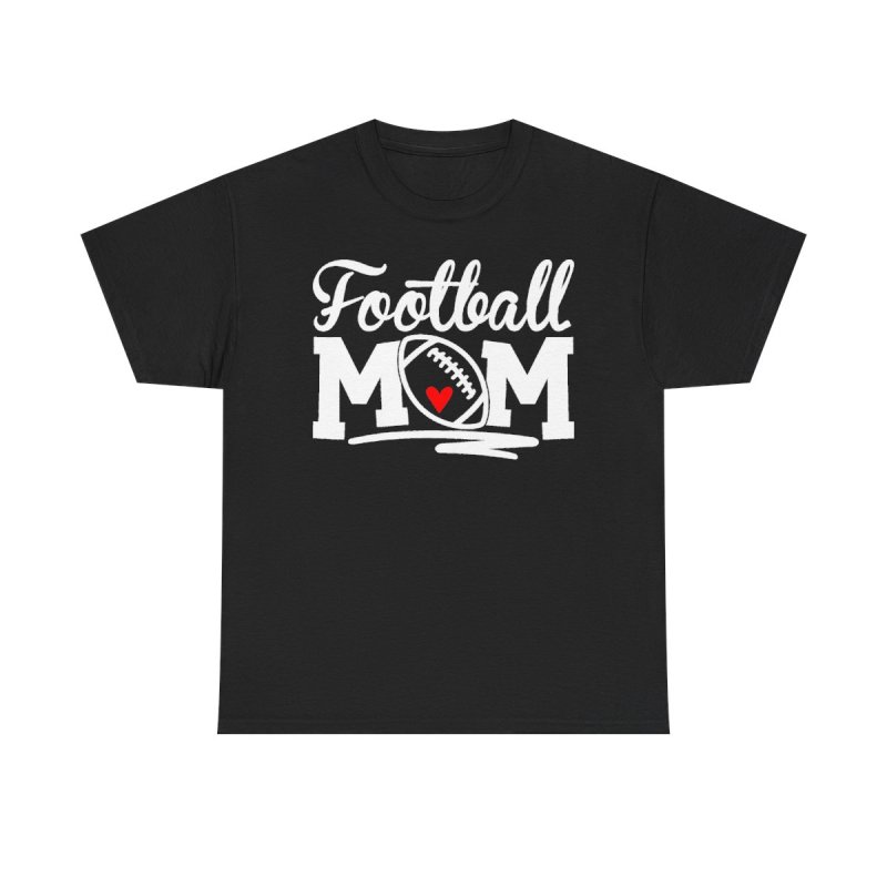 Proud Football Mom Heavy Cotton Tee | Cursive Heart Football Graphic T-Shirt