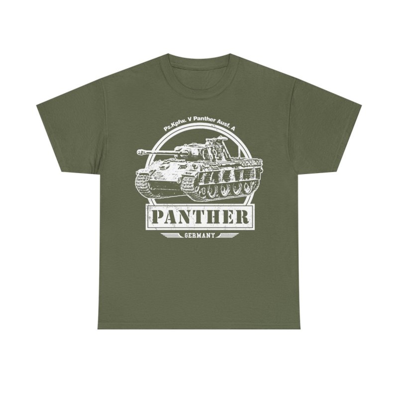 Panther Tank T-Shirt | Pz.Kpfw. V Ausf. A WWII German Panzer Tee | World War II History Tactical Military Vehicle Graphic Top