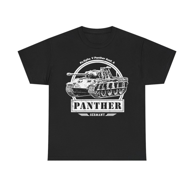 Panther Tank T-Shirt | Pz.Kpfw. V Ausf. A WWII German Panzer Tee | World War II History Tactical Military Vehicle Graphic Top