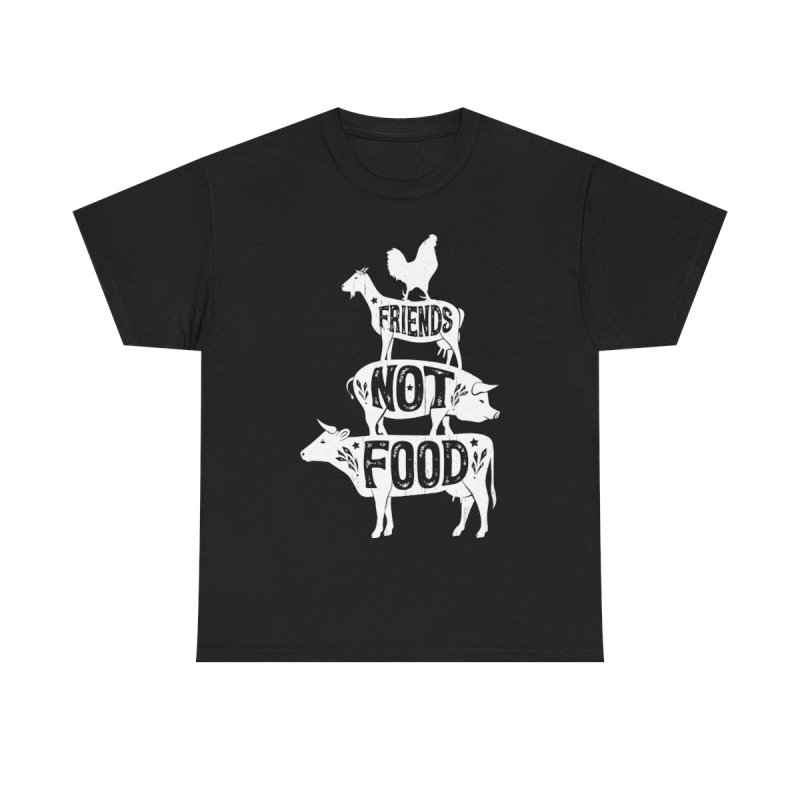 Friends Not Food Vegan Vegetarian Animal Lovers T-Shirt | Vintage Distressed Barnyard Stack Graphic Tee