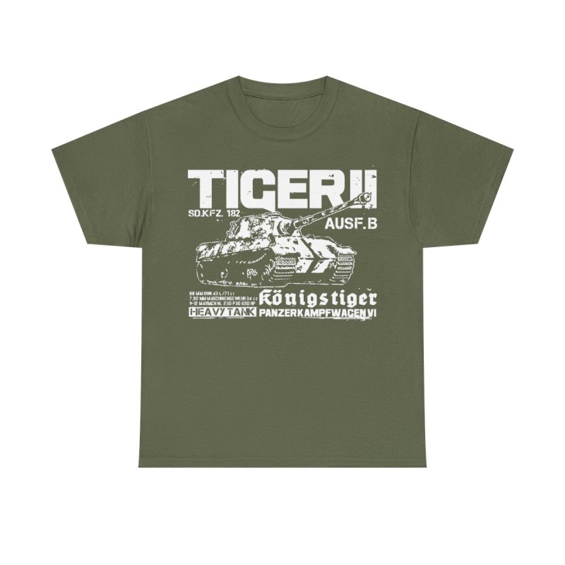 Tiger II King Tiger T-Shirt | Königstiger WWII German Heavy Tank | Sd.Kfz. 182 Technical World War II History Buff Shirt