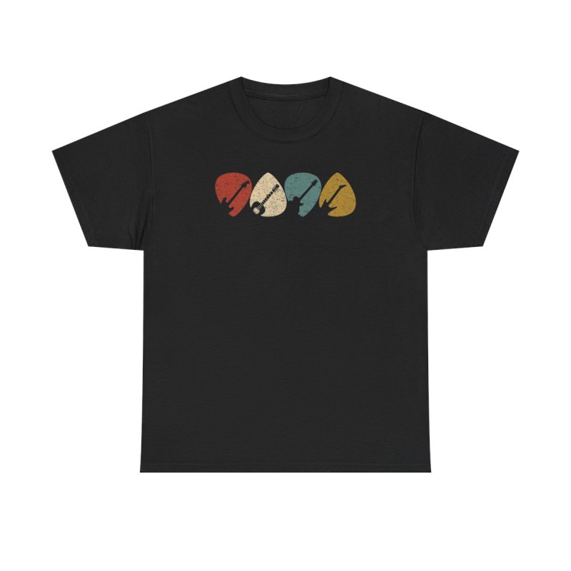 Vintage Guitar Pick T-Shirt | Retro Music Graphic Tee | Guitarist Instrument Silhouette Shirt