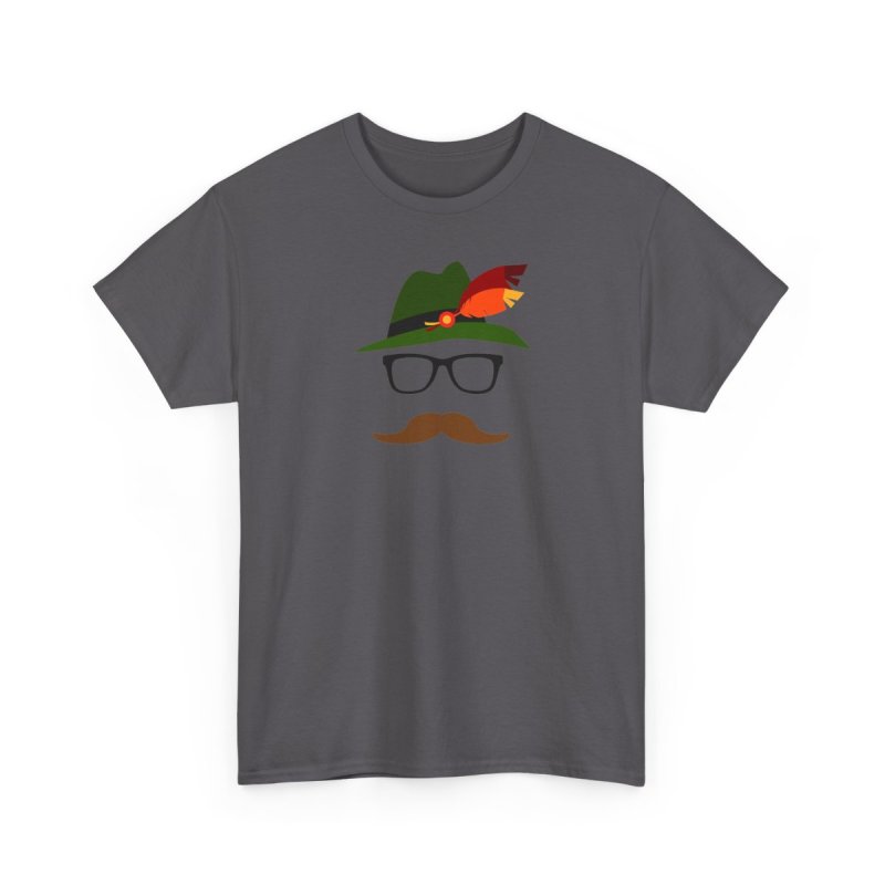 Lederhosen Oktoberfest German Face Glasses Heavy Cotton Tee | Minimalist Alpine Bavarian Hat