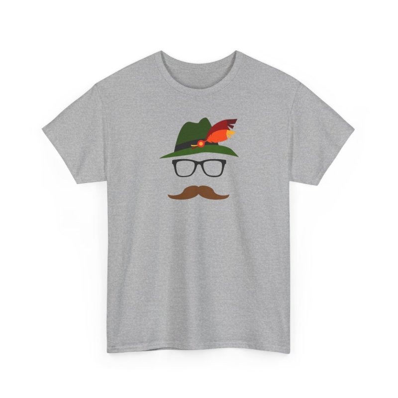Lederhosen Oktoberfest German Face Glasses Heavy Cotton Tee | Minimalist Alpine Bavarian Hat