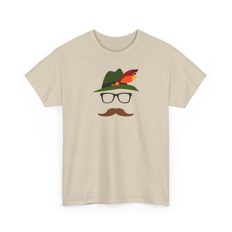 Lederhosen Oktoberfest German Face Glasses Heavy Cotton Tee | Minimalist Alpine Bavarian Hat