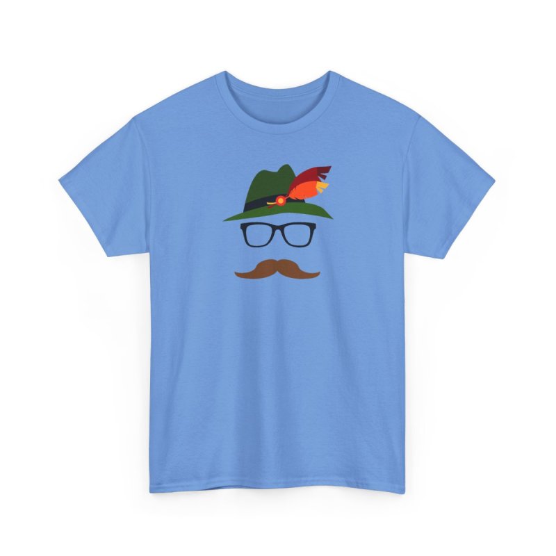 Lederhosen Oktoberfest German Face Glasses Heavy Cotton Tee | Minimalist Alpine Bavarian Hat