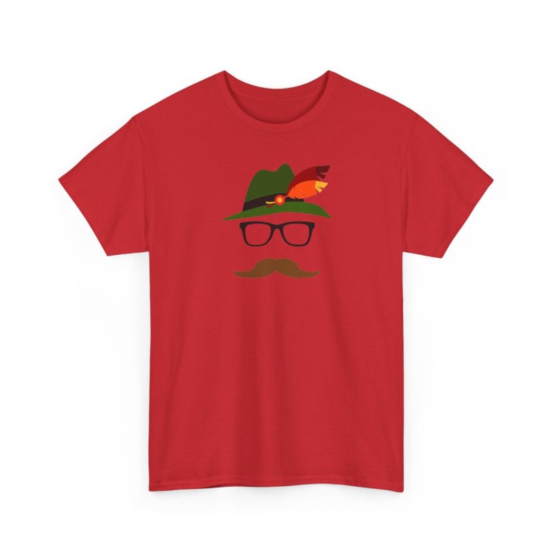 Lederhosen Oktoberfest German Face Glasses Heavy Cotton Tee | Minimalist Alpine Bavarian Hat