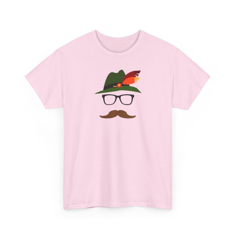 Lederhosen Oktoberfest German Face Glasses Heavy Cotton Tee | Minimalist Alpine Bavarian Hat