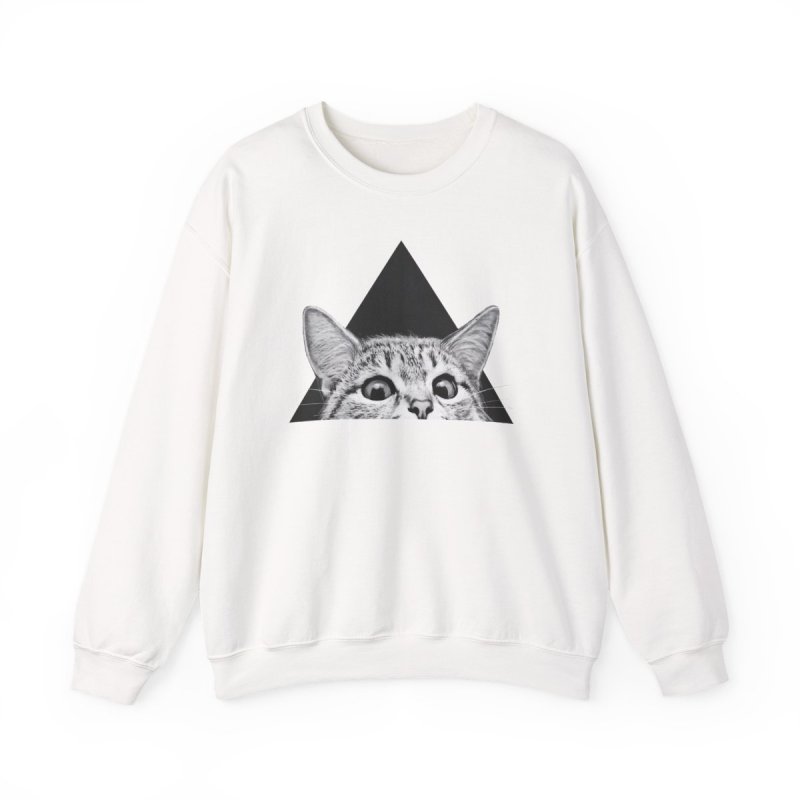 You Asleep Yet? Pullover Sweatshirt | Indie Rock Peeking Cat Graphic Crewneck