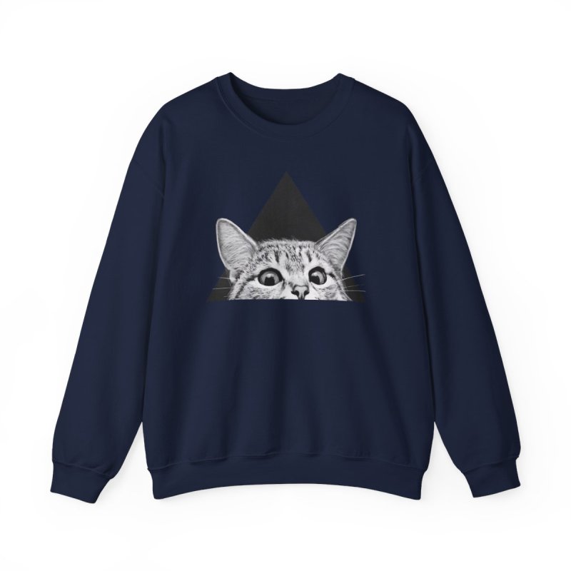 You Asleep Yet? Pullover Sweatshirt | Indie Rock Peeking Cat Graphic Crewneck