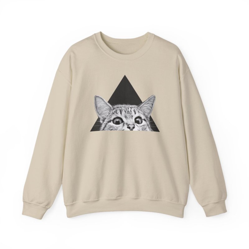 You Asleep Yet? Pullover Sweatshirt | Indie Rock Peeking Cat Graphic Crewneck