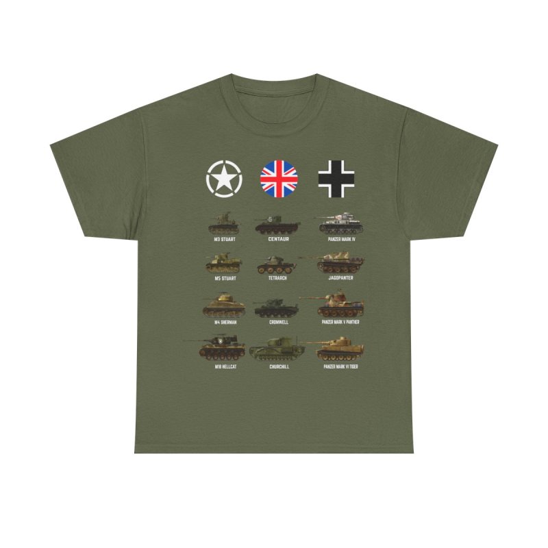 WWII Armored Warfare T-Shirt | American, British & German Tank Icons Tee