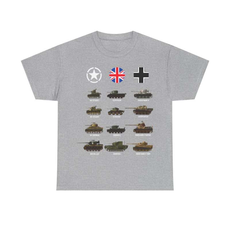 WWII Armored Warfare T-Shirt | American, British & German Tank Icons Tee