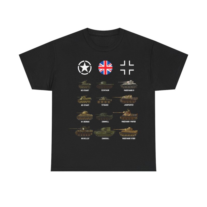 WWII Armored Warfare T-Shirt | American, British & German Tank Icons Tee