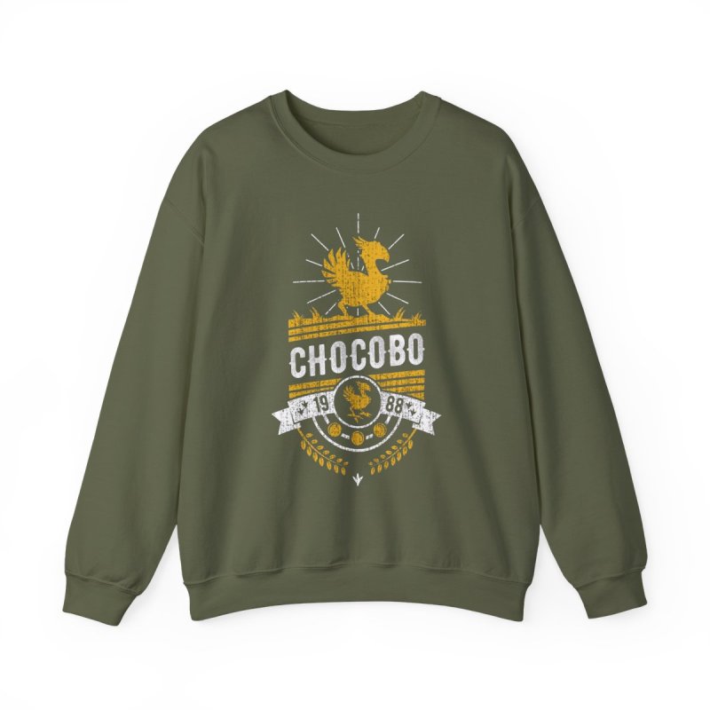 Chocobo Vintage Collegiate Pullover Sweatshirt | Retro FF Gaming Graphic Crewneck