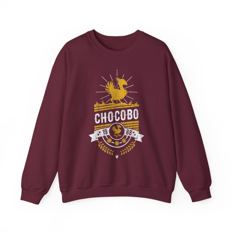 Chocobo Vintage Collegiate Pullover Sweatshirt | Retro FF Gaming Graphic Crewneck