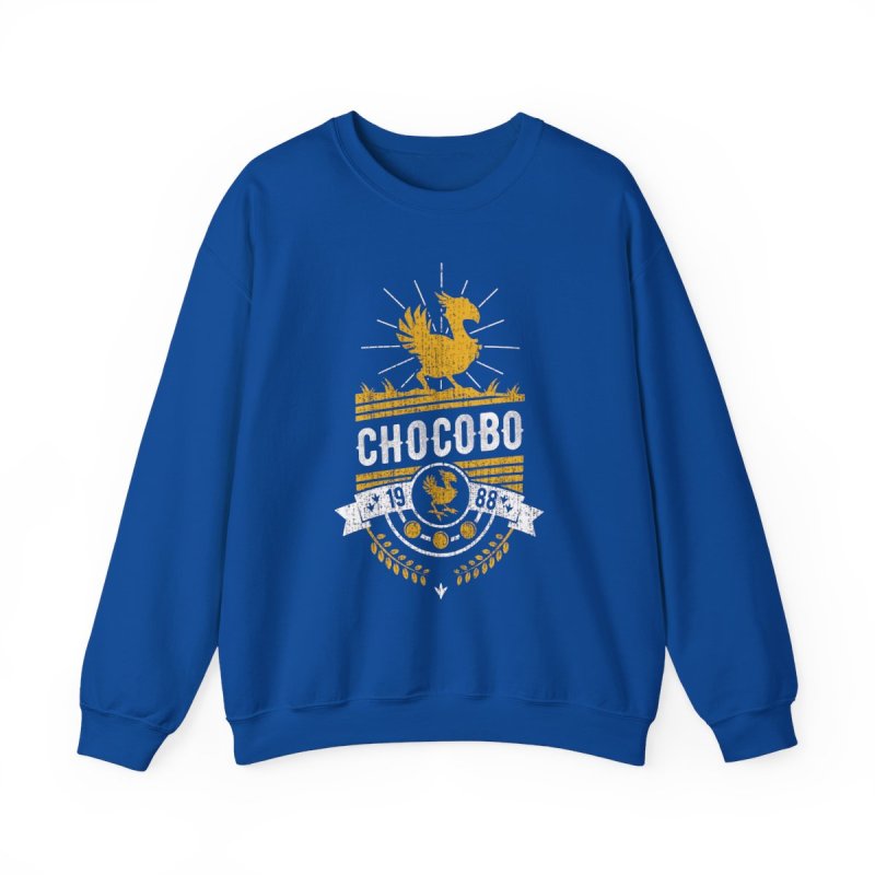 Chocobo Vintage Collegiate Pullover Sweatshirt | Retro FF Gaming Graphic Crewneck